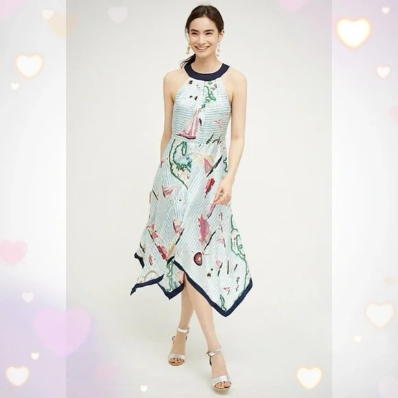 Eva Franco | Dresses | Nwot Anthropologie Eva Franco Cartographer  Asymmetrical Halter Dress | Poshmark